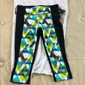 Xersion Ladies Leggings with Blue and Green Geometric Pattern